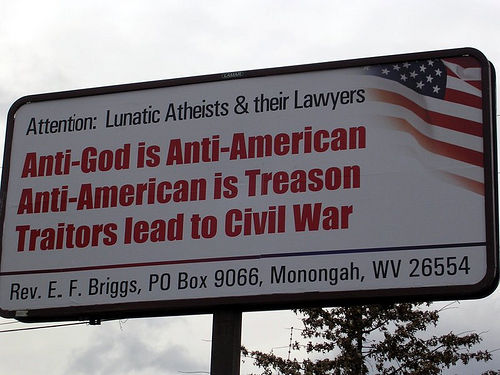 illogical wingnut billboard atheism leads to civil war